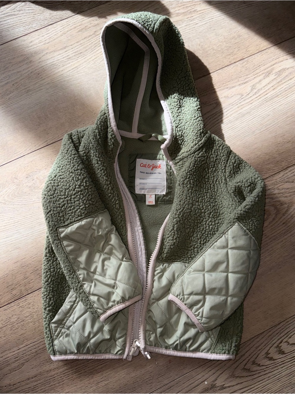 Cat & Jack Olive Green Hooded Sherpa Puffer Jacket for Kids